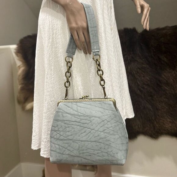 Embossed Cowhide Handsewn Retro Style Double Kiss-lock Shoulder Bag/Crossbody - Picture 2 of 16